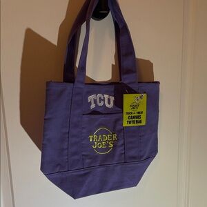 Trader Joe's & TCU Purple Canvas Mini Tote Bag